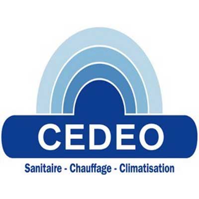 logo cedeo arc en ciel bleu clair et foncé lettres cedeo en dessous blanches su fond bleu / partenaire de GRT RENOVE (NÎMES)