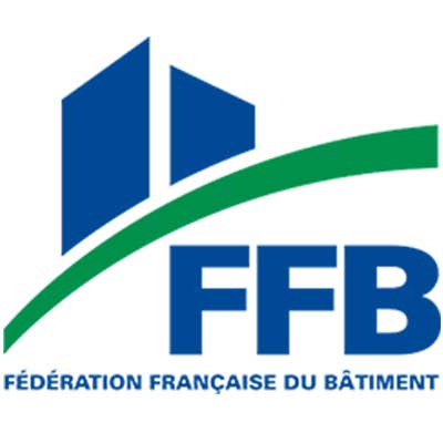 logo ffbatiment ombre immeuble beu dessus courbe verte au centre letrres rge en bleues en dessous / partenaire de GRT RENOVE (NÎMES)