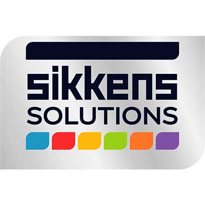 logo sikken lettres sikkens solutions au centre avec six carres de couleur en dessous / partenaire de GRT RENOVE (NÎMES)